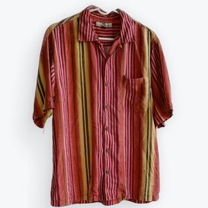 Silk Tommy Bahama Multi-Striped Sunset Relaxed Camp Shirt Vintage Vacation ~ M